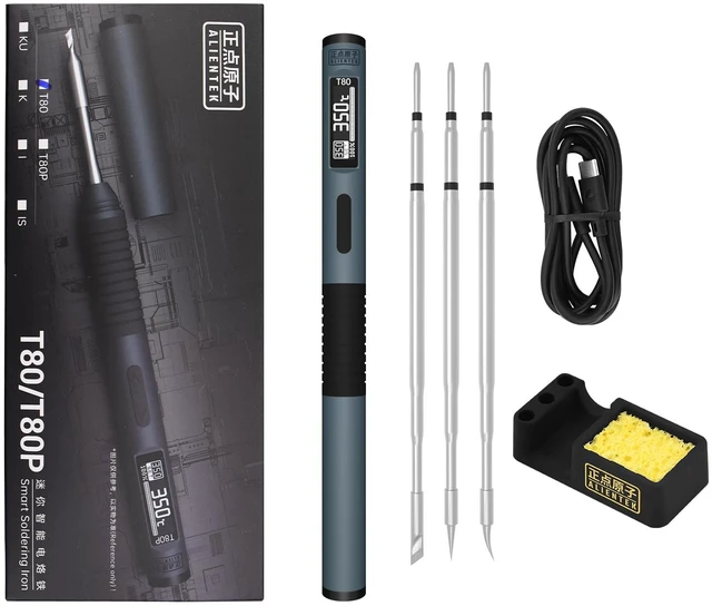 Main image of Soldering Iron Kit, 100W Fast Heating T80/T80P Digital Soldering Iron PD/QC,Type-C Portable Digital OLED Screen Display, Auto Sleep (T80+C2C+3 type tips)