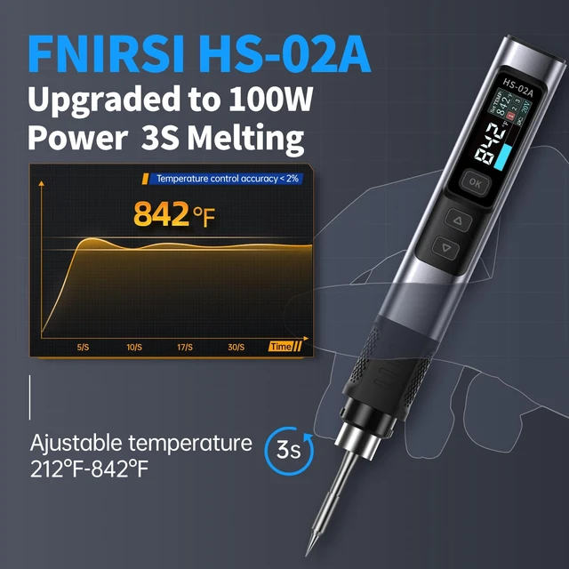 Alt view image 4 of 7 - HS02A 100W Corded Heat Set Insert Tool Soldering Iron Kit 3S Heating | Adapter Powered, 3 Preset Temps, for Plastic Parts, 3D Printed, Electronics Repair, M2-M8 Threaded Brass Insert Nuts