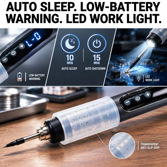 Alt view image 2 of 7 - Soldering Iron Kit, Cordless USB-C Rechargeable, LED Display | Digital Temp Control, 5 Levels, 26s Fast Heat, Pass-Through Charging, 12-in-1 Kit, LED Display