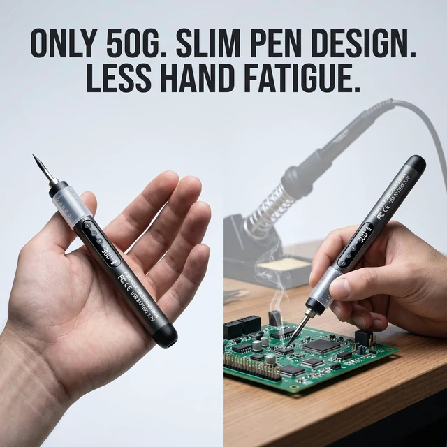 Alt view image 7 of 7 - Soldering Iron Kit, Cordless USB-C Rechargeable, LED Display | Digital Temp Control, 5 Levels, 26s Fast Heat, Pass-Through Charging, 12-in-1 Kit, LED Display