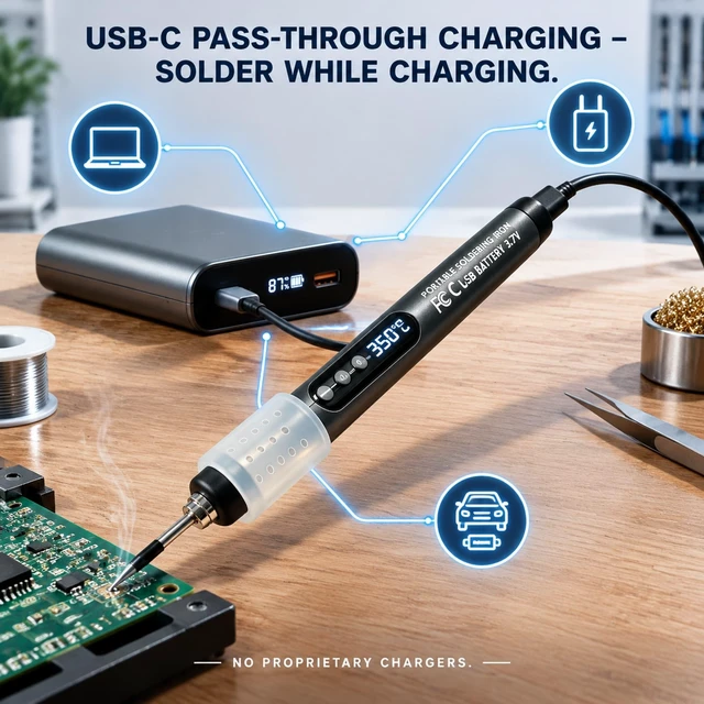 Alt view image 4 of 7 - Soldering Iron Kit, Cordless USB-C Rechargeable, LED Display | Digital Temp Control, 5 Levels, 26s Fast Heat, Pass-Through Charging, 12-in-1 Kit, LED Display