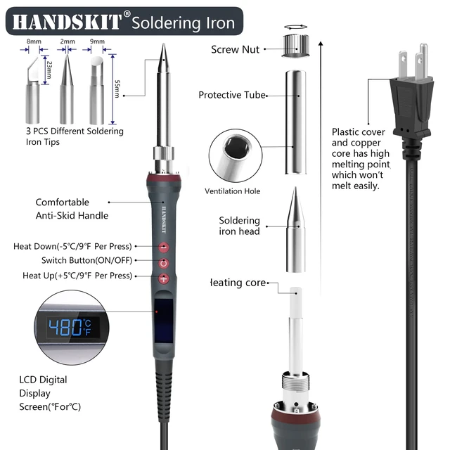 Alt view image 2 of 7 - 200W LED Soldering Iron Kit, 110V Soldering Kit for Electronics | Adjustable from 180°C to 480°C with soldering accessories including 3 additional tips, solder wire and a soldering iron stand