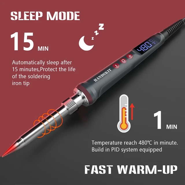 Alt view image 3 of 7 - 200W LED Soldering Iron Kit, 110V Soldering Kit for Electronics | Adjustable from 180°C to 480°C with soldering accessories including 3 additional tips, solder wire and a soldering iron stand