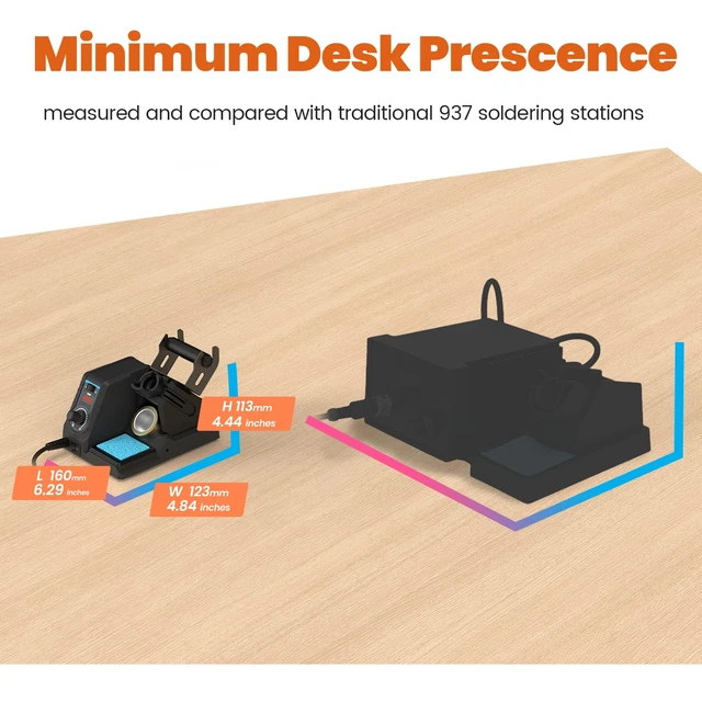 Alt view image 6 of 7 - 110W High-Power Compact Soldering Iron Station Kit w Temp Control | 110w fast-heating, space-saving integrated soldering station w iron holder, solder wire dispenser, sponge & brass tip cleaner