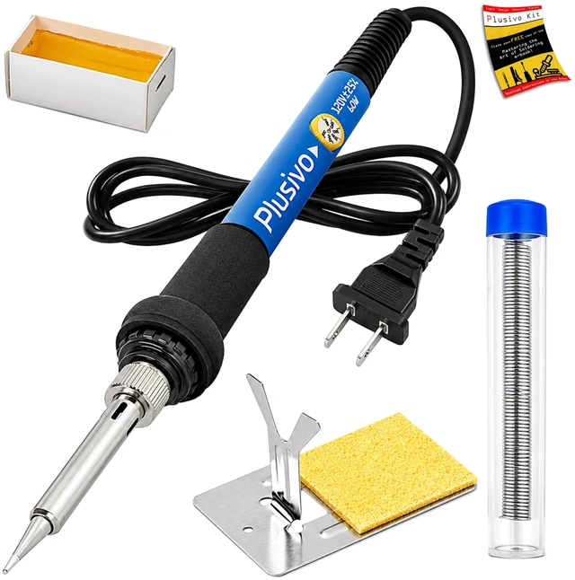 Main image of Soldering Iron Kit, 60W Adjustable Temperature 200450°C, with Solder Wire, Stand, Rosin Flux Paste, Fast Heating, PCB Electronics Repair, DIY Projects, Hobby 120 V US Plug