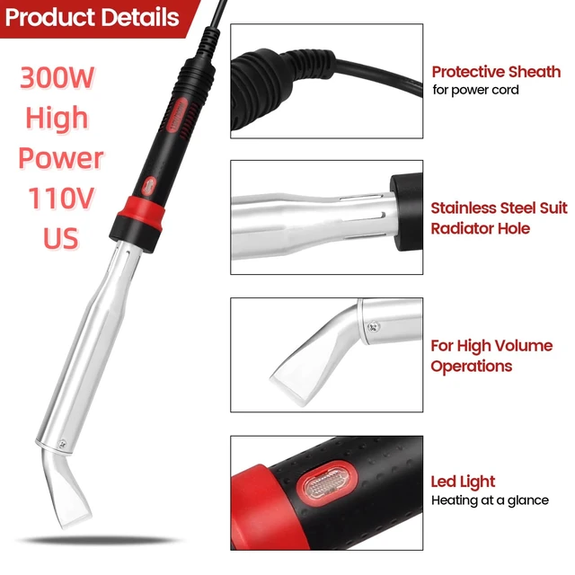 Alt view image 2 of 7 - 300W High Power Soldering Iron Kit 110V US Plug, Industrial Grade External Heating Soldering Iron with Replacement Tip, Heating Core & Stand for Metal Welding & DIY