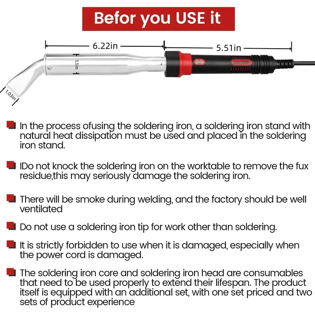 Alt view image 3 of 7 - 300W High Power Soldering Iron Kit 110V US Plug, Industrial Grade External Heating Soldering Iron with Replacement Tip, Heating Core & Stand for Metal Welding & DIY