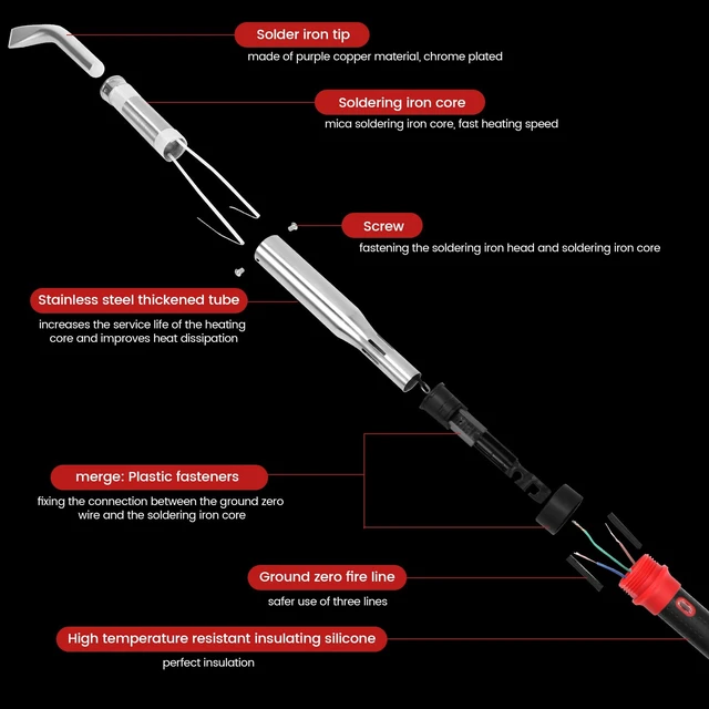Alt view image 6 of 7 - 300W High Power Soldering Iron Kit 110V US Plug, Industrial Grade External Heating Soldering Iron with Replacement Tip, Heating Core & Stand for Metal Welding & DIY
