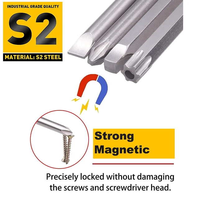 Alt view image 3 of 7 - 30 Pcs Long Screwdriver Bits for Drill Set, 1/4 Inch Hex Shank S2 Steel Magnetic 4 Inch Long Drill Bits with Storage Box(Slotted+Cross+Square +Torx)