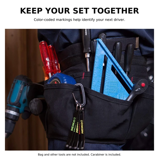 Alt view image 7 of 7 - Low Profile Offset Screwdriver Set, 5 Pc Phillips, Pozidriv & Slotted | Right Angle Phillips & Pozidriv Screwdrivers for Tight Spaces, 3mm Body, 10mm Bit Depth, S2 Steel, Carabiner Clip