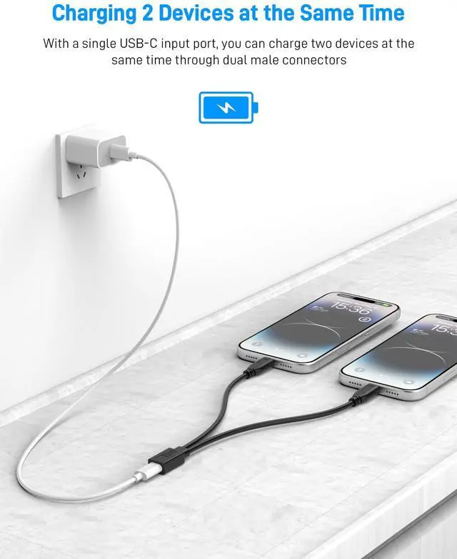 Alt view image 2 of 7 - WRIARICH USB C Splitter 1 in 2 Out, USB Type C Splitter, USB C Female to Dual Type C Male Port Power Charging Cable (Only for Charging, Can't Transmit Data)