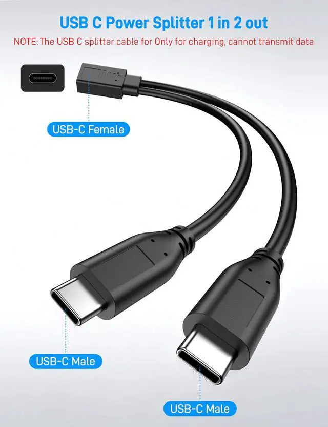 Alt view image 3 of 7 - WRIARICH USB C Splitter 1 in 2 Out, USB Type C Splitter, USB C Female to Dual Type C Male Port Power Charging Cable (Only for Charging, Can't Transmit Data)