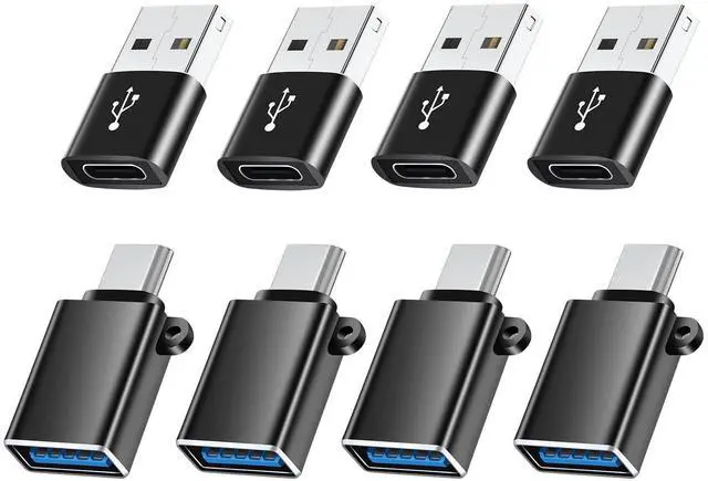 Main image of WRIARICH USB C Adapters 8 Pack, Type C to USB Adapter, USB C USB A Male Female Adaptor, C to USB 3.0 OTG Converter for iPhone 15 14 13, MacBook, iPad, Charger, Black