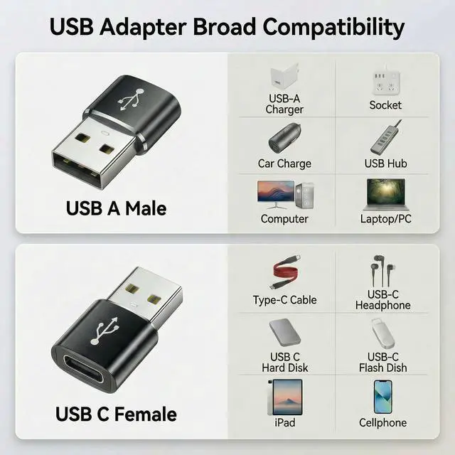 Alt view image 3 of 7 - WRIARICH USB C Adapters 8 Pack, Type C to USB Adapter, USB C USB A Male Female Adaptor, C to USB 3.0 OTG Converter for iPhone 15 14 13, MacBook, iPad, Charger, Black