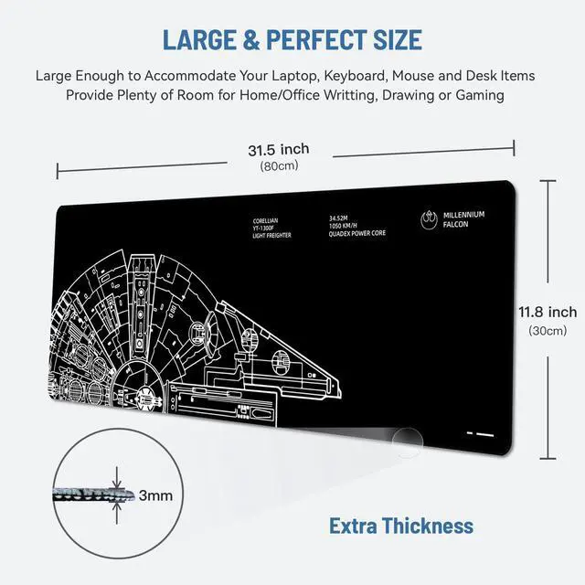 Alt view image 2 of 6 - WRIARICH Mousepad Desk Mat Gaming Large Keyboard Cute Office Desktop Computer Laptop Black XXL Long Giant Big Cool Modern Design Unique for Women Girls Men Boys Gamer Oversized Wide 30x12'' Mousepad