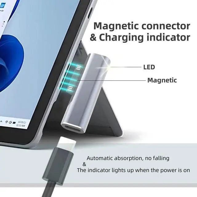 Alt view image 5 of 6 - WRIARICH Surface Connector to USB-C Charging Adapter DC15V 102W Type C Female to Surface Male for Pro7/6/5/4 Surface Laptop 3/2/1 Surface Go Surface Book