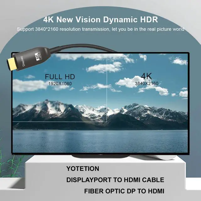 Alt view image 2 of 7 - WRIARICH 50FT Long DisplayPort to HDMI Cable Optical, 4K60HZ, Black, Aluminum, DP to HDMI Optical Compatible with MacBook Pro/Air, iMac, Microsoft Surface Pro/Dock, Monitor, Projector