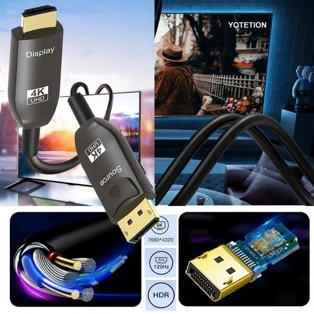 Alt view image 6 of 7 - WRIARICH 50FT Long DisplayPort to HDMI Cable Optical, 4K60HZ, Black, Aluminum, DP to HDMI Optical Compatible with MacBook Pro/Air, iMac, Microsoft Surface Pro/Dock, Monitor, Projector