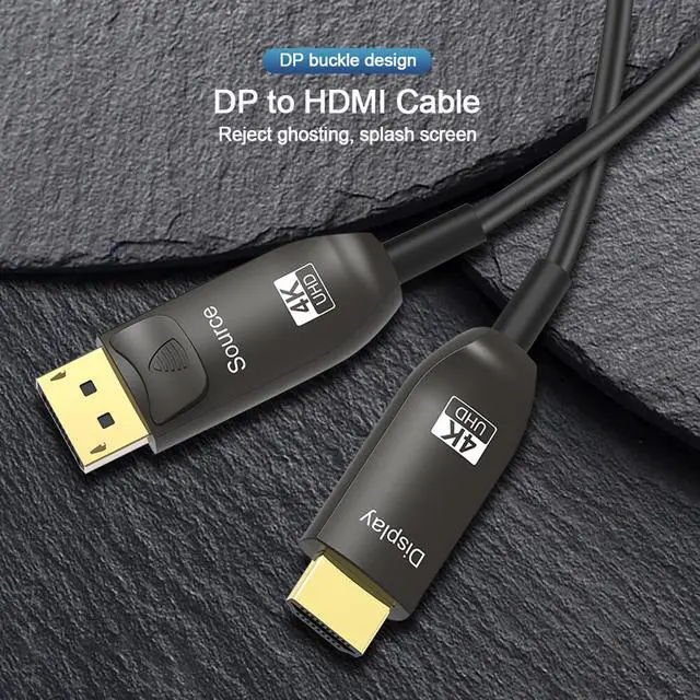 Alt view image 4 of 7 - WRIARICH 50FT Long DisplayPort to HDMI Cable Optical, 4K60HZ, Black, Aluminum, DP to HDMI Optical Compatible with MacBook Pro/Air, iMac, Microsoft Surface Pro/Dock, Monitor, Projector