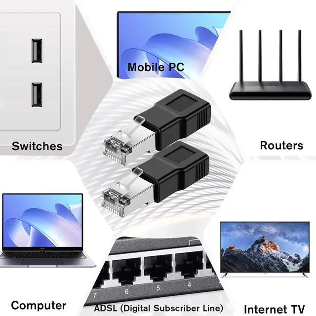 Alt view image 6 of 6 - WRIARICH 2 PCS Black Ethernet to USB Adapter, USB to RJ45 Ethernet Adapter Female Converter Ethernets Cable Male Conversion Adapters for Camera with Network Function Modem Printer