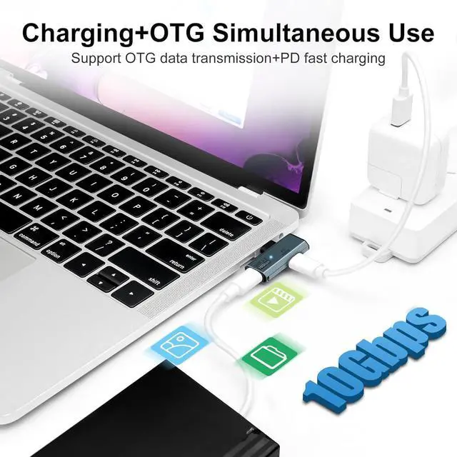 Alt view image 3 of 7 - WRIARICH USB C OTG Adapter Type C 100W PD Charging USB C to Dual USB C Splitter for iPhone 15 Pro Max Google TV Chromecast 2020 MacBook Samsung Galaxy S22/S23(Gray)