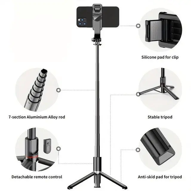 Alt view image 2 of 7 - 40" Extendable Selfie Stick Tripod with Wireless Remote, 360° Rotatable Stabilizer Stand for Phone, Vlog Live Streaming, Compatible with iPhone & Android