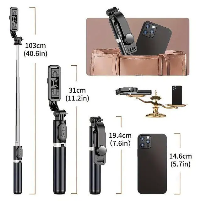 Alt view image 5 of 7 - 40" Extendable Selfie Stick Tripod with Wireless Remote, 360° Rotatable Stabilizer Stand for Phone, Vlog Live Streaming, Compatible with iPhone & Android