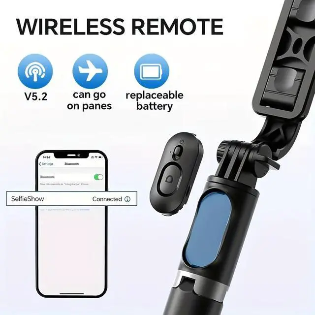 Alt view image 6 of 7 - 40" Extendable Selfie Stick Tripod with Wireless Remote, 360° Rotatable Stabilizer Stand for Phone, Vlog Live Streaming, Compatible with iPhone & Android