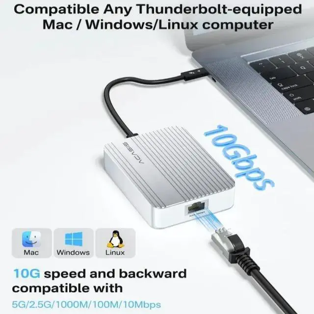 Alt view image 2 of 7 - Acasis 10Gbps USB-C Ethernet Adapter for USB4 | MacBook/Mac Studio/PC/Lactop | 10000Mbps RJ45 LAN Card