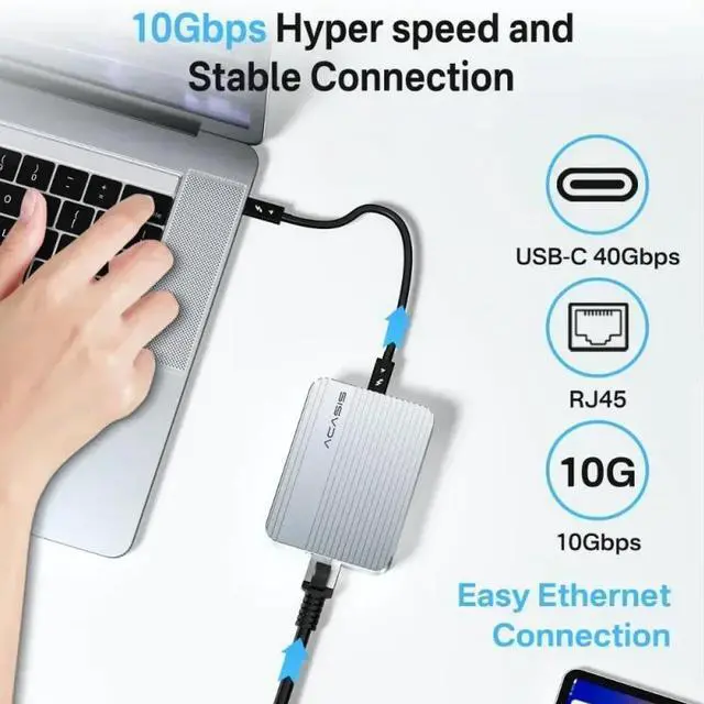 Alt view image 3 of 7 - Acasis 10Gbps USB-C Ethernet Adapter for USB4 | MacBook/Mac Studio/PC/Lactop | 10000Mbps RJ45 LAN Card