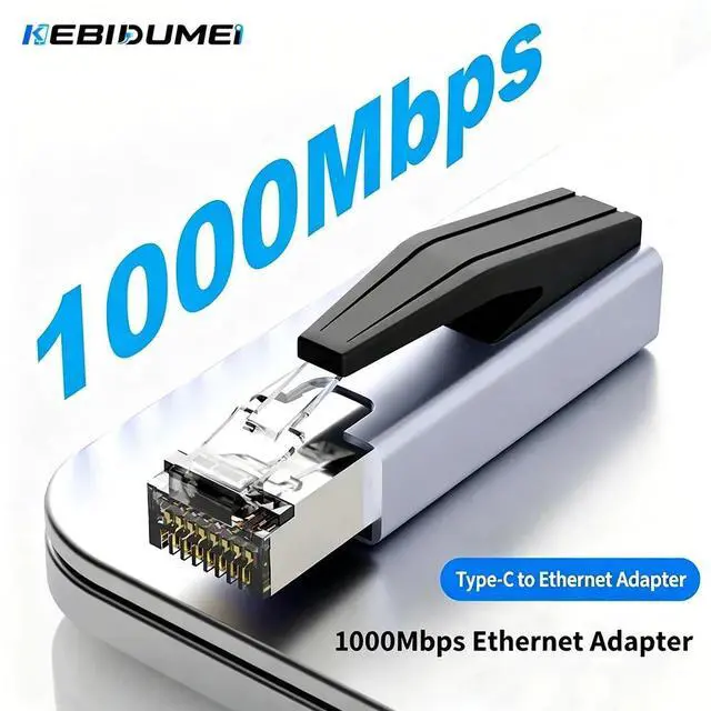 Main image of Kebidumei 1000Mbps Type C to Ethernet Adapter Portable Network Card Converter USB C Female to RJ45 Male for MacBook Pro iPhone16