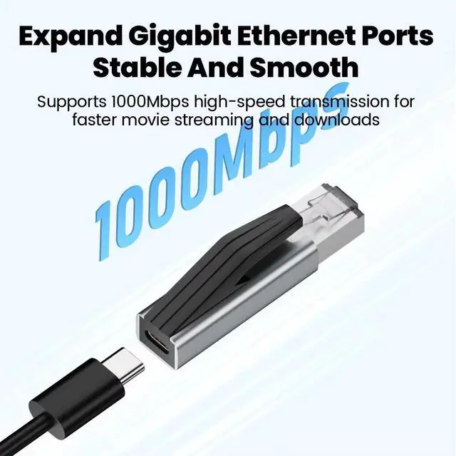 Alt view image 2 of 7 - Kebidumei 1000Mbps Type C to Ethernet Adapter Portable Network Card Converter USB C Female to RJ45 Male for MacBook Pro iPhone16