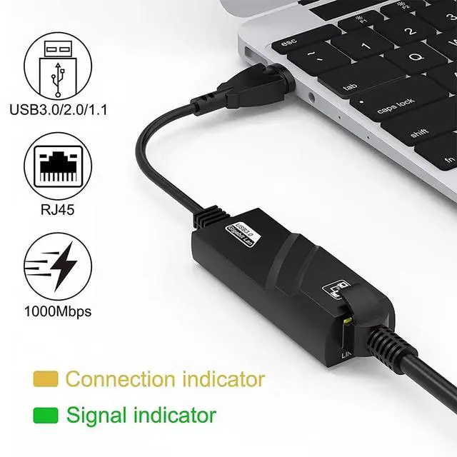 Alt view image 3 of 7 - 10/100/1000Mbps USB 3.0 Wired Network Card USB to RJ45 Type C to RJ45 LAN Ethernet Adapter for PC Macbook Windows Laptop Game