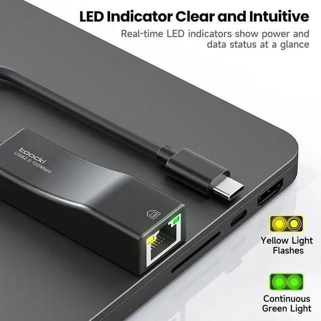 Alt view image 4 of 7 - Toocki USB 2.0/Type-C Ethernet Adapter Bicolor LED Indicator 100Mbps RJ45 Lan Network Card for Win 11/10 Mac iPad OS Driver Free