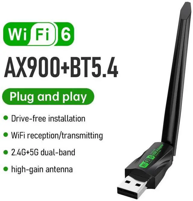 Main image of WiFi 6 Wireless Network Card 900M BT5.4 Dual Band 2.4G&5GHz USB 3.0 High-Speed Wifi Adapter Driver Free For Desktop Laptop