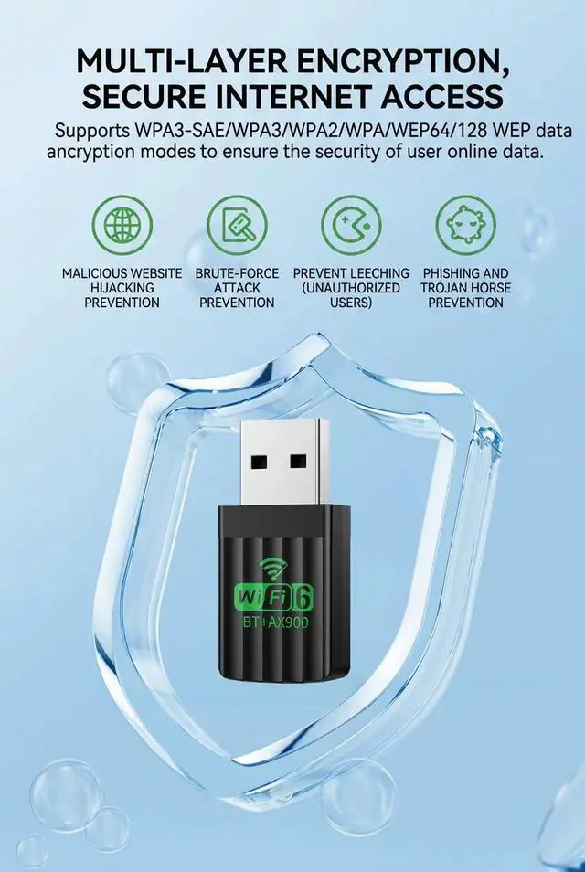 Alt view image 5 of 6 - WiFi6 AX900 USB Wireless Adapter Dual Band 2.4G& 5.4G Bluetooth 5.4 WiFi Receiver for Desktop Laptop Compatible Windows 10/11
