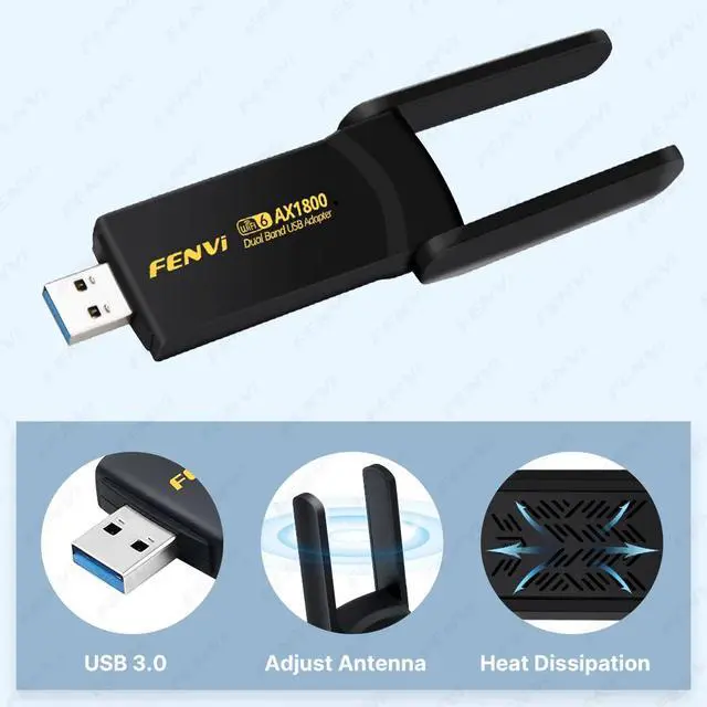 Alt view image 3 of 7 - WiFi 6 AX1800 USB3.0 Adapter Dual Band 2.4G/5Ghz Wireless WiFi Dongle Network Card WiFi6 USB Receiver For Laptop PC Windows10/11