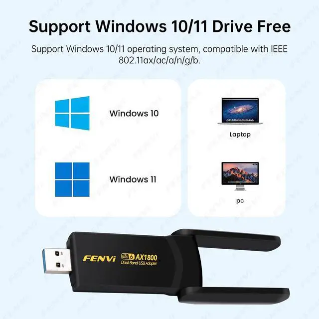 Alt view image 4 of 7 - WiFi 6 AX1800 USB3.0 Adapter Dual Band 2.4G/5Ghz Wireless WiFi Dongle Network Card WiFi6 USB Receiver For Laptop PC Windows10/11
