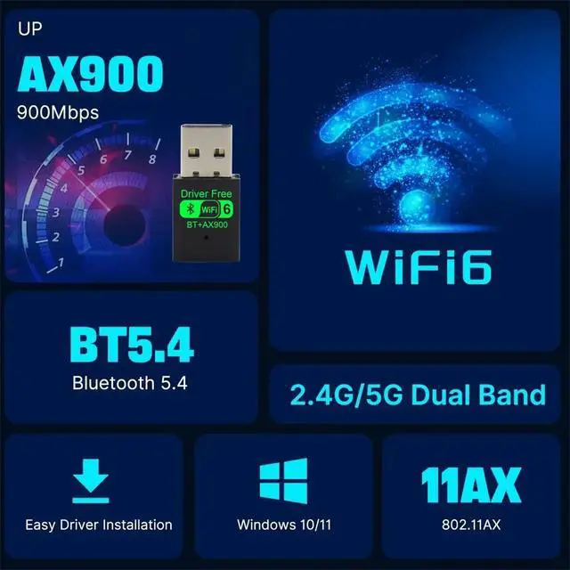Alt view image 2 of 7 - AX900 Wifi 6 Mini USB 2.0 Dongle Network Card BT 5.4 2in1 Transmitter Receiver Dongle For Win 10/11 PC Dual Band 2.4G/5Ghz