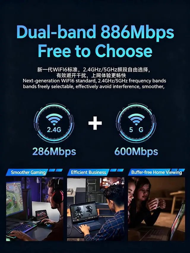 Alt view image 3 of 7 - WiFi 6 AX900 Bluetooth 5.4 Network Card PCIeX1 Dual-Band Wireless 2.4G/5GHz 5.4 High Speed Antennas for Windows 10/11 Desktop PC