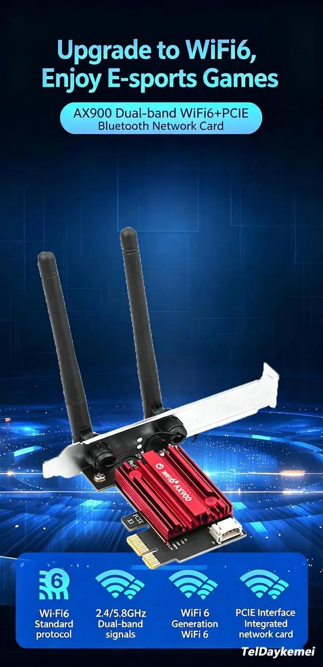 Alt view image 7 of 7 - WiFi 6 AX900 Bluetooth 5.4 Network Card PCIeX1 Dual-Band Wireless 2.4G/5GHz 5.4 High Speed Antennas for Windows 10/11 Desktop PC