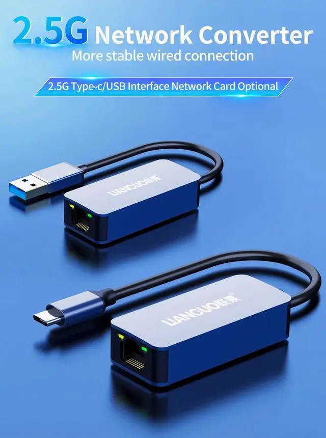 Alt view image 7 of 7 - LIANGUO 2500Mbps Ethernet Adapter USB 3.0 Type-C To RJ45 2.5G USB 3.0 Wired Adapter Converter LAN Network Hub for Windows/MAC