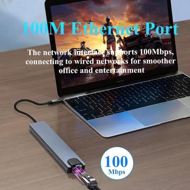 Alt view image 5 of 7 - KEBIDUMEI 10 Port USB 3.0 HUB USB C To HDMI-Compatible Adapter RJ45 100Mbps 100W Reader Card Multi-Port USB Splitter For Laptop