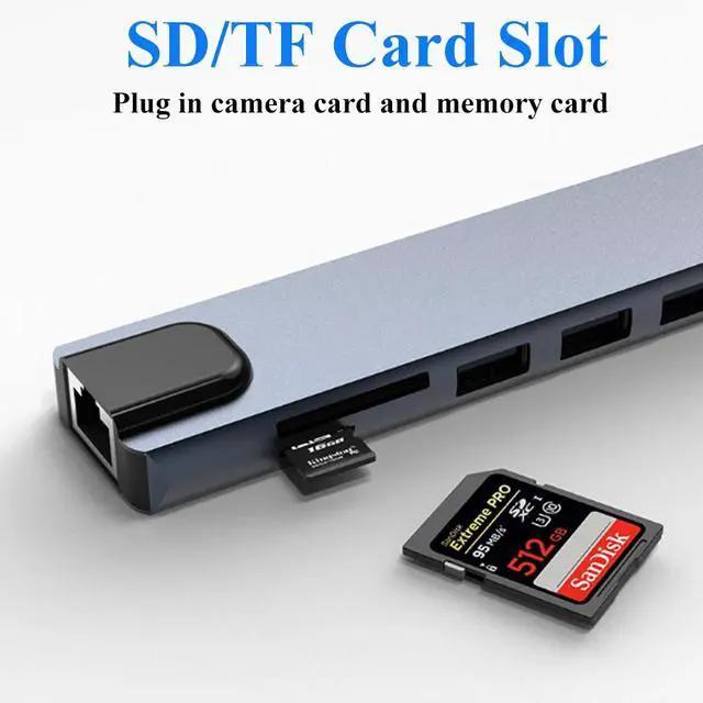 Alt view image 6 of 7 - KEBIDUMEI 10 Port USB 3.0 HUB USB C To HDMI-Compatible Adapter RJ45 100Mbps 100W Reader Card Multi-Port USB Splitter For Laptop