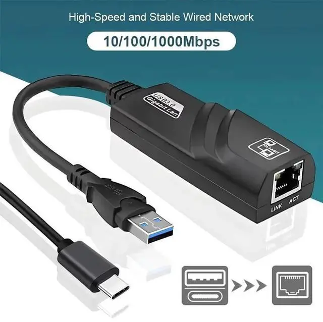 Main image of 10/100/1000Mbps Wired USB 3.0 Type C USB To RJ45 Lan Ethernet Adapter RTL8153 Network Card For PC Macbook Win 10 8 XP OS Laptops
