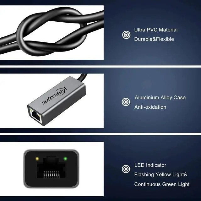 Alt view image 5 of 7 - KEBIDUMEI USB3.0 To RJ45 Gigabit Network Card 10/100/1000Mbps USB Ethernet Adapter For PC MacBook Win10 11 Wired LAN Adaptor