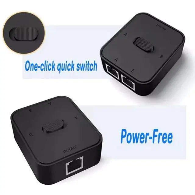 Alt view image 4 of 7 - 2 Port Gigabit Network switch RJ45 Switch Network Splitter Cable Extender 1000mbps Selector Power Free 2 Way adapter Connector