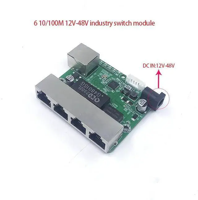 Main image of Mini PCBA 6Ports Industrial switch module 10/100Mbps 12V-48V 10/100Mbps Ethernet
