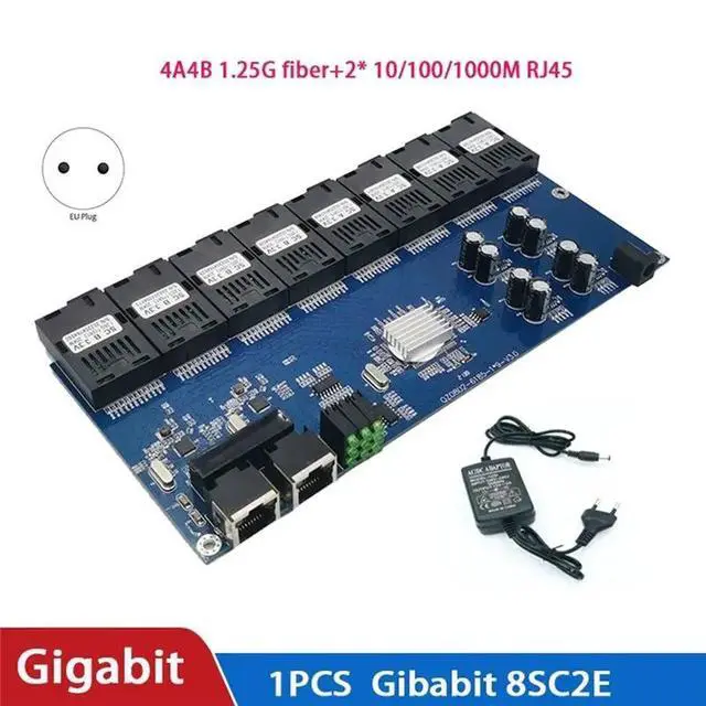 Alt view image 5 of 7 - ABRJ-Gigabit Fiber Optical Switch 8 SC 2 1000M RJ45 Gigabit Ethernet Switch Media Converter 5V3A EU PLUG