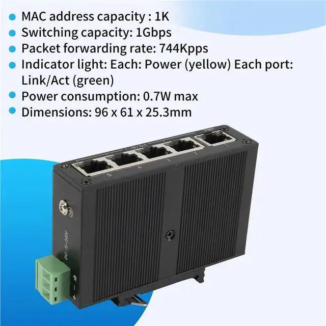 Alt view image 4 of 6 - AB97-5 Port 100Mbps Network Switch Ethernet Industrial Grade Switch Unmanaged Rail Type Industrial Network Splitter